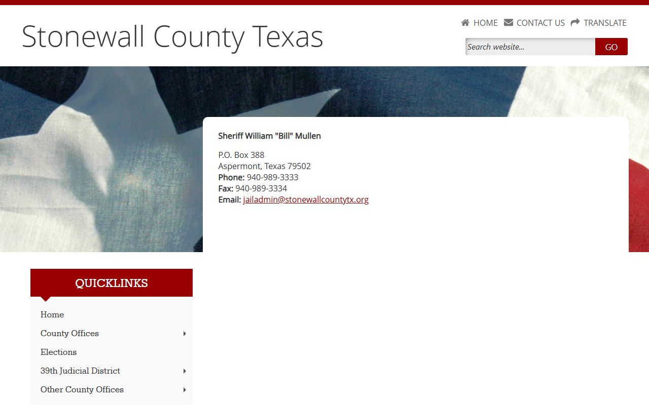 Stonewall County Jail inmate lookup sheriff contact page